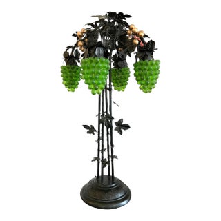 Large Italian Chandelier Style Grapevine Table Lamp W/Green Grape Clusters For Sale