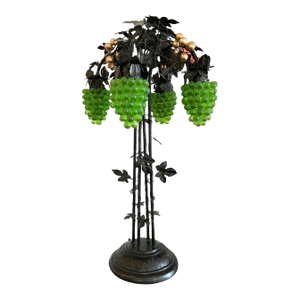 Large Italian Chandelier Style Grapevine Table Lamp W/Green Grape Clusters