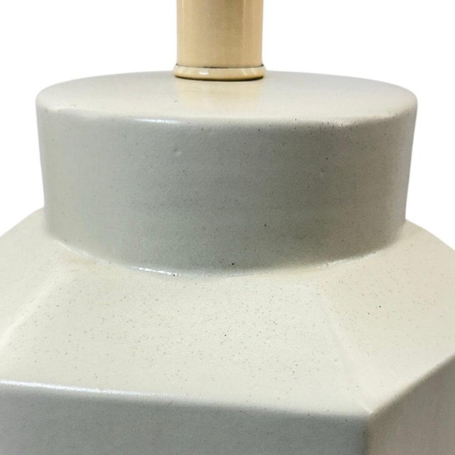 Vintage Mid-Century Modern Geometric Ceramic Table Lamp White 22” Tall For Sale - Image 4 of 8