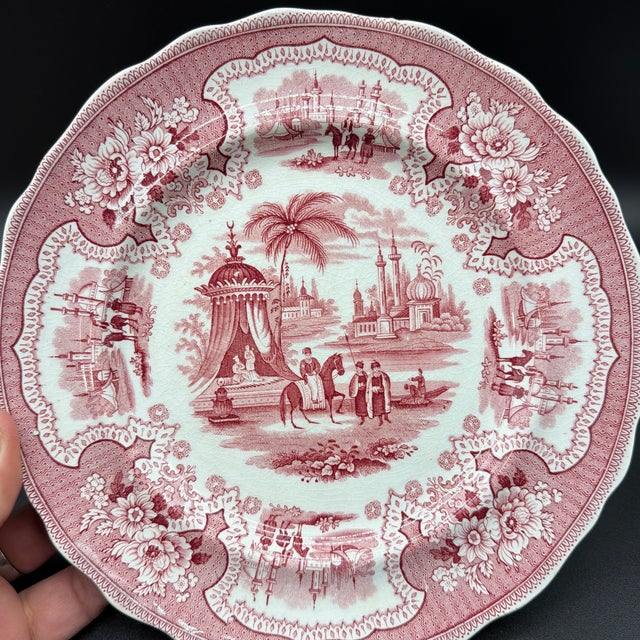 A Pair of Antique Staffordshire "Palestine" Pink Transfer Decorated Plates, 1830’s For Sale - Image 10 of 12