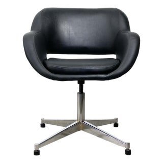 Vintage Italian Black Leatherette and Chrome Swivel Chair, 1970s For Sale