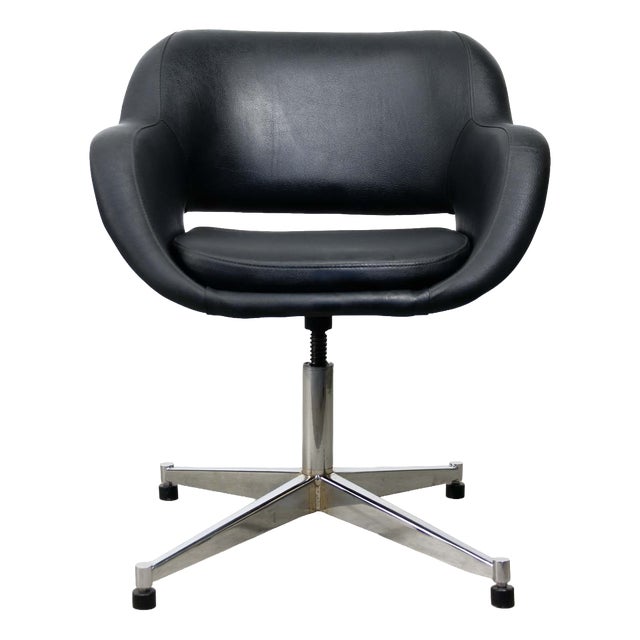 Vintage Italian Black Leatherette and Chrome Swivel Chair, 1970s For Sale