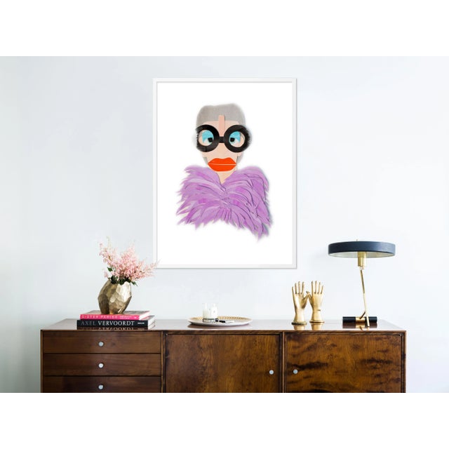 Contemporary Iris with Purple Feathers by Melvin G in White Framed Paper, Medium Art Print For Sale - Image 3 of 4