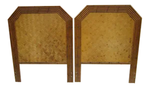 1970s Hollywood Regency Faux Bamboo Caramel Twin Headboards - a Pair