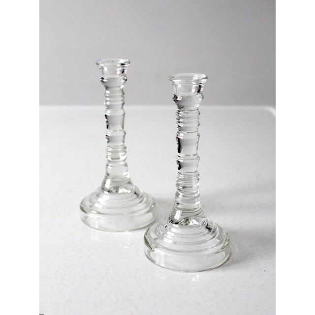 Glass Vintage Homco Glass Candlestick Holders Pair For Sale - Image 7 of 9