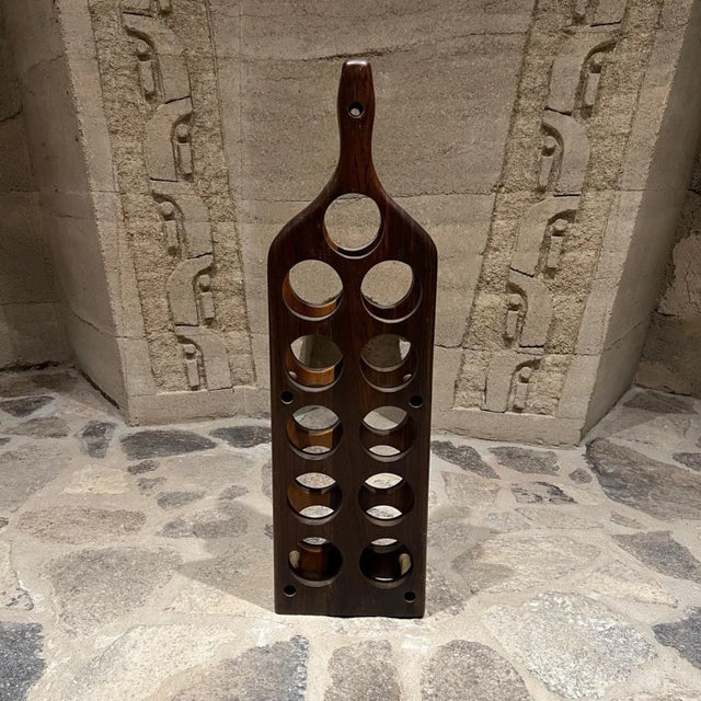 Vintage Wine Rack by Don S. Shoemaker Rosewood & Brass Mexico 1960s Mid Century For Sale In San Diego - Image 6 of 14