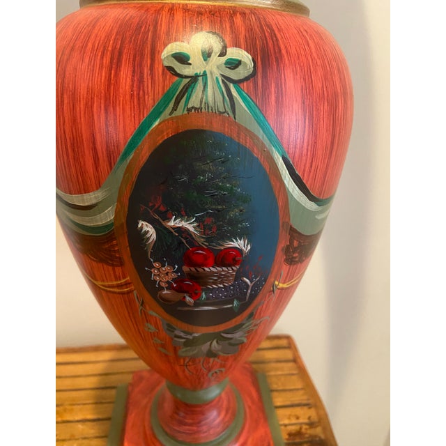 Brick Red Vintage Hand Painted Red Lamps - a Pair For Sale - Image 8 of 12