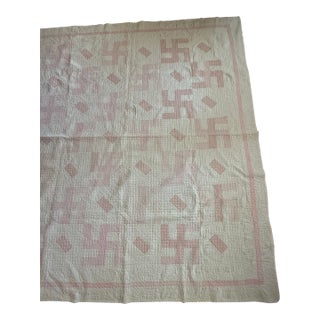 Antique 1920's Whirling Log Quilt Floursack Utility Quilt For Sale
