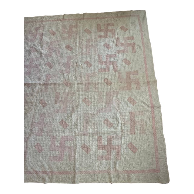 Antique 1920's Whirling Log Quilt Floursack Utility Quilt For Sale