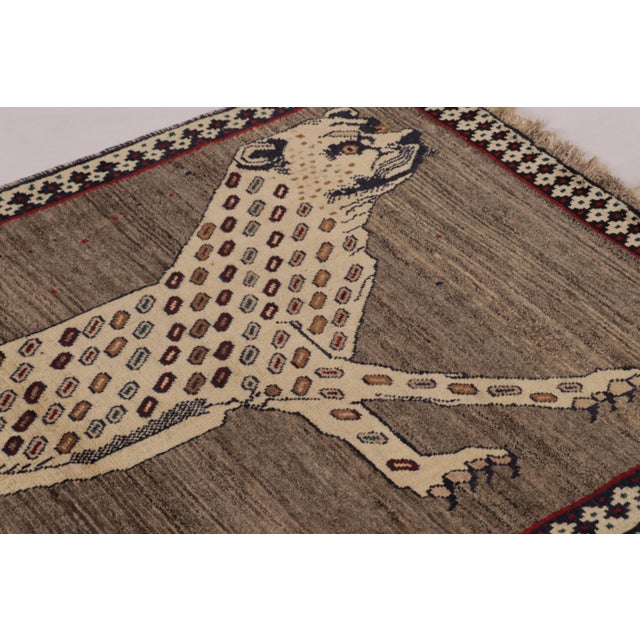 Tribal Vintage Gabbeh Persian Runner, Gray With Tribal Lion Pictorial - Rug & Kilim For Sale - Image 3 of 10