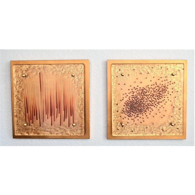 Modern Colored LuciteResin Wall Sculptures Mounted on Gold Leaf Wooden