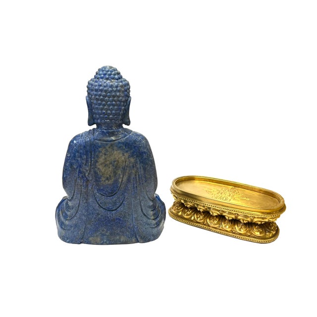Chinese Oriental Blue Gem Stone Carved Sitting Meditation Buddha Statue For Sale - Image 3 of 10
