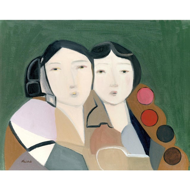 Inuit Girls, Modern Cubist Oil Portrait Painting, Signed and Framed For Sale - Image 4 of 7