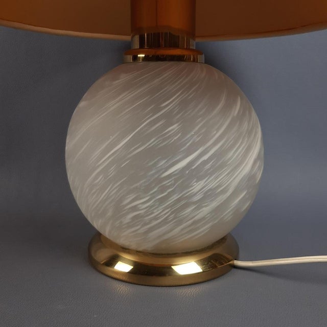 Metal Sfera Table Lamp in Satin Murano Glass and Brass, 1970s For Sale - Image 7 of 14