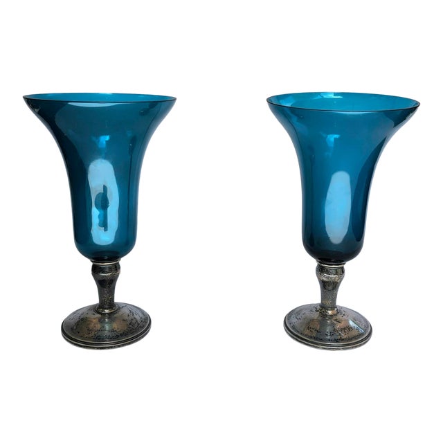 Vintage Gorham Footed Vases Turquoise and Sterling Silver-a Pair For Sale
