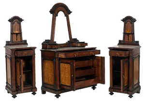 Art Nouveau Italian Set with Walnut Dresser & Nightstands, Set of 3