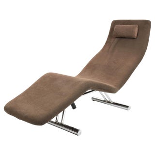 Mid-Century Brown Fabric and Chrome Steel Chaise Longue, 1980s For Sale