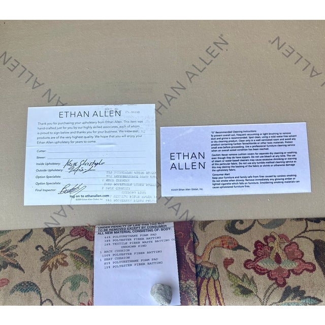 Vintage Ethan Allen Tapestry Club Chair and Matching Ottoman For Sale - Image 9 of 12