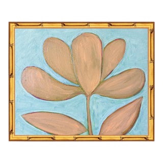 Original Botanical Tulip Leaf Painting in Gold Bamboo Frame, Oil on Canvas, 11" X 14" by Tatiana Duperault For Sale