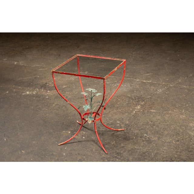 Mid-Century Chippy Paint Side Table in Red For Sale - Image 4 of 8