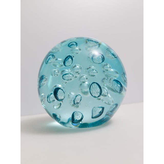 Large Blown Glass Controlled Bubble Paperweight in Aqua For Sale In Dallas - Image 6 of 9
