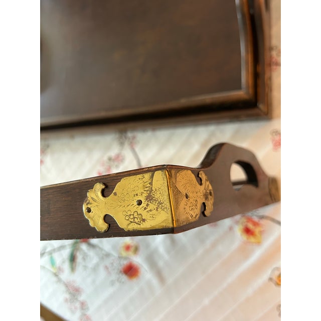 Mid 20th Century Mid 20th Century Mahogany Nesting Serving Trays With Brass Trim - A Set of 3 For Sale - Image 5 of 10
