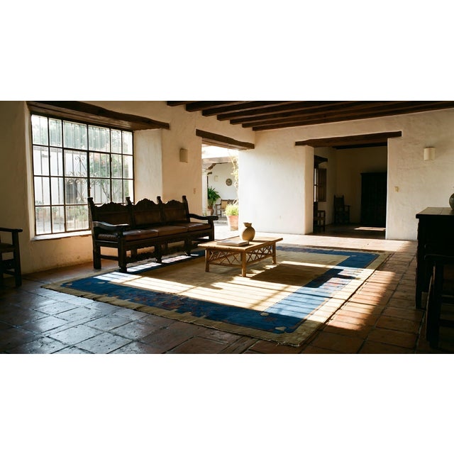 Beige 1920s Beige Cream Open Field Antique Chinese Art Deco Rug 9' X 11' 8" Handknotted Wool Carpet For Sale - Image 8 of 9