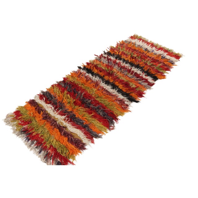 Traditional Vintage Tulu Rug in Orange, Red, Green Multicolor Shag Pile Stripes For Sale - Image 3 of 6