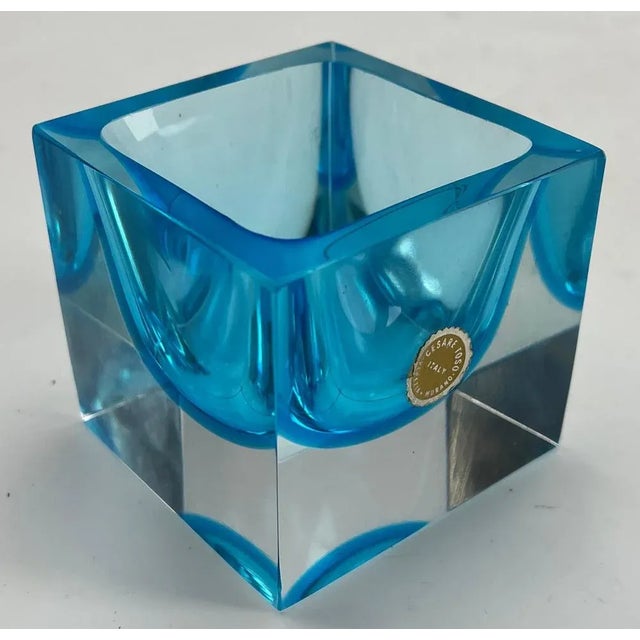 Label Block Vase with Light Blue Core by Murano Cesare Toso, 1970s For Sale - Image 6 of 9