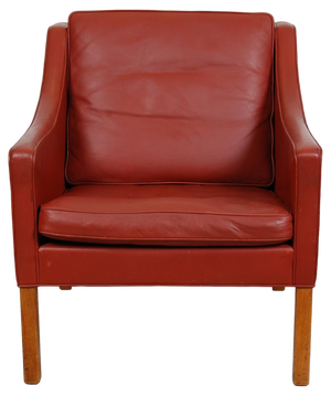 2207 Lounge Chair in Red Leather with Patina by Børge Mogensen for Fredericia, 1980s