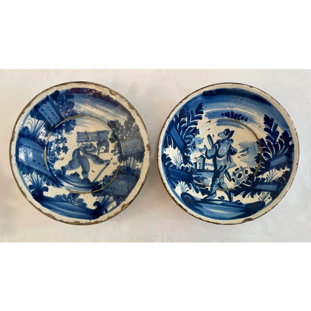 18th Century Dutch Delft Pottery Blue and White Figural Plates, A-Pair For Sale - Image 11 of 11