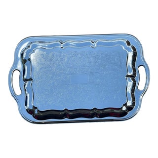 Vintage Silver Plated Irvin Ware Oblong Tray, Nib Etched Design 1970 For Sale