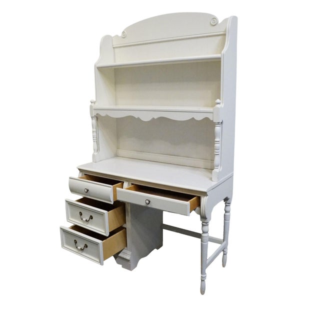 Lexington Furniture Off White Painted Traditional Victorian Style 44" Student Desk W. Bookcase Hutch 509-534 / 509-541 For Sale In Kansas City - Image 6 of 13