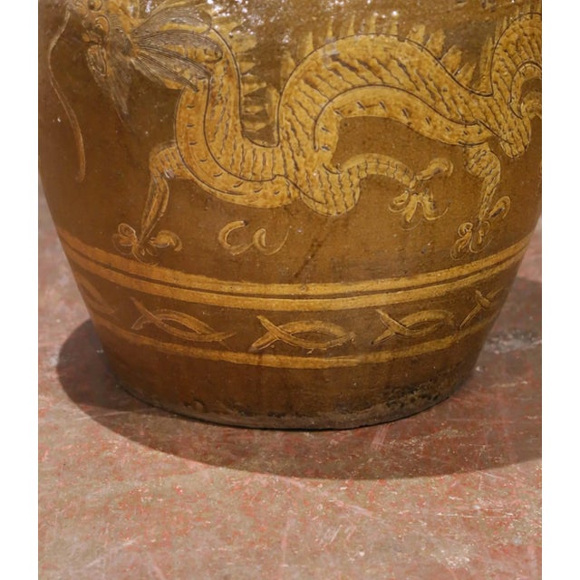Late 19th Century Pair of 19th Century Thai Glazed Earthenware Dragon Jars For Sale - Image 5 of 16