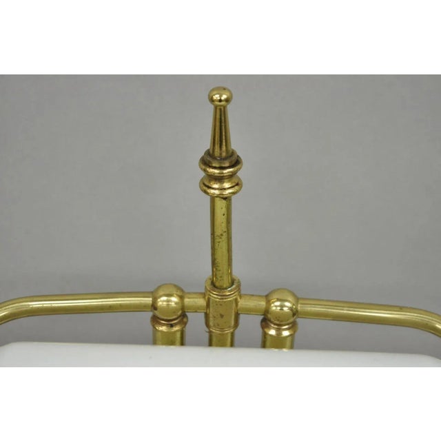 Late 20th Century Vintage Mid Century Modern Art Deco Marble & Brass Bankers Desk Lamp W/ Shade For Sale - Image 5 of 12