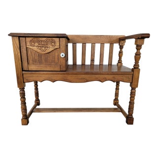 1970s PULASKI Traditional Oak Gossip Telephone Bench For Sale