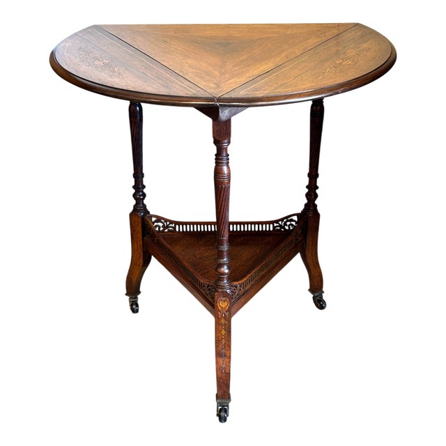 Triangular Rosewood Late Victorian Drop Leaf Table - Late 19th Century For Sale - Image 9 of 12