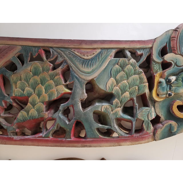 Brown Antique Chinese Architectural Carving - Ming Dynasty Era - "Romance of the Three Kingdoms" - Double-Sided Polychrome Lintel For Sale - Image 8 of 18
