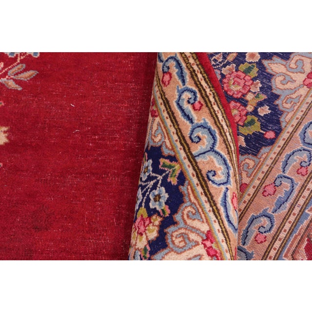 Red Shabby Chic Persian Kashan Pink/Blue Wool Rug - 9'10'' X 12'5'' For Sale - Image 8 of 10