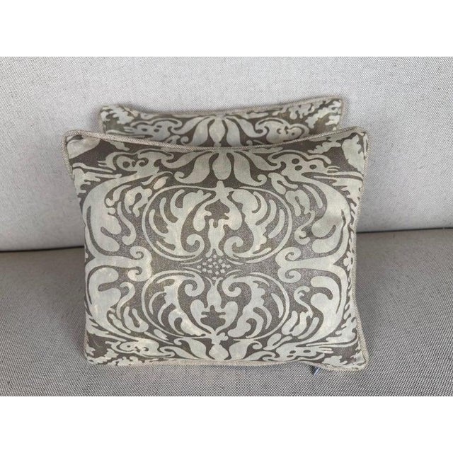 An elegant pair of newly handcrafted decorative pillows made from authentic vintage Fortuny cotton, featuring a timeless...