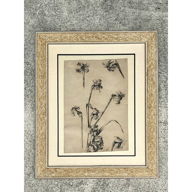 Wood Framed Botanical Drawing With Gold Detailing For Sale - Image 7 of 14