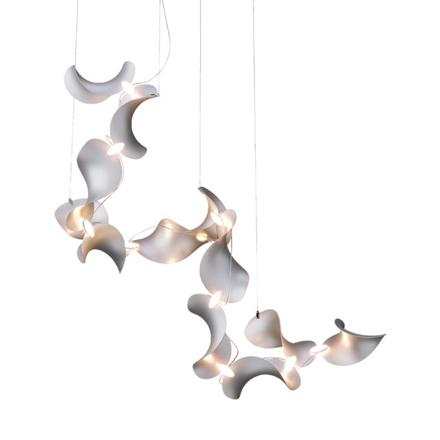 Dune 12 Spiral Chandelier with Silver Anodized Shades by Daniel Becker For Sale