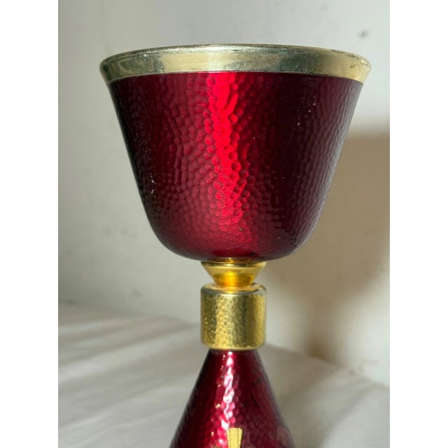 Religious High Quality Vintage Silver Enameled Brass Religious Church Chalice Ceremonial For Sale - Image 3 of 13