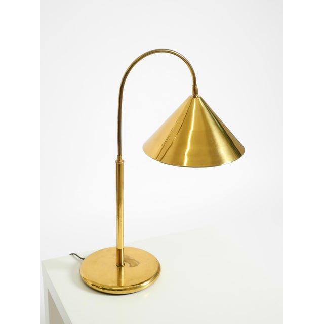 Metal Large Mid-Century Modern Brass Table Lamp with Conical Shade, 1960s For Sale - Image 7 of 18