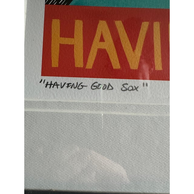 Printmaking Materials Stephen Huneck Signed Limited Edition Lithograph "Having Good Sox", 2005 (Framed) For Sale - Image 7 of 8