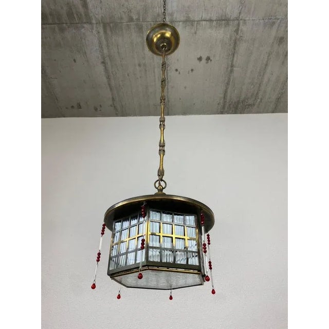 Secession hanging lamp atr. to Josef Hoffmann. Found in Austria in secession villa. Up to 250V (Europe/UK Standard).The...