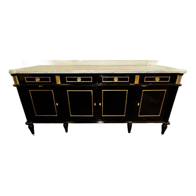 French Louis XVI Style Black Lacquered Sideboard For Sale
