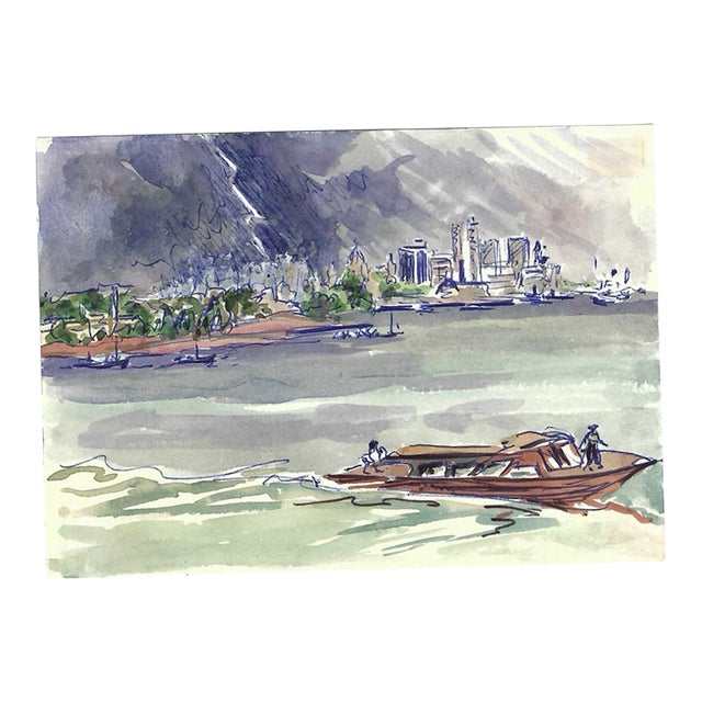 Ivy Attwell Singapore Storms Coastal Watercolor For Sale