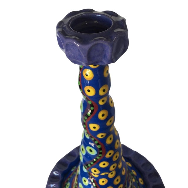 Abstract California Art Pottery Candlestick Holder by Lynda Feman Circa 1999 For Sale - Image 3 of 6