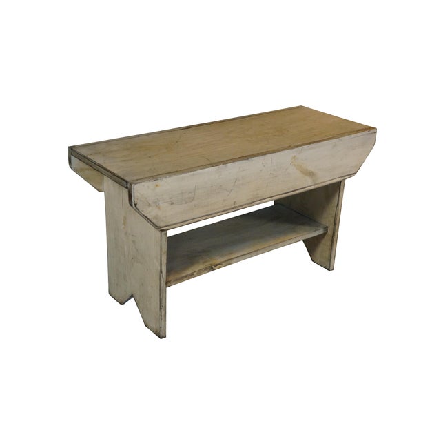 Farmhouse 20th Century Rustic Primitive Outdoor Pine Farmhouse Patio Bench Stool Seat 33" For Sale - Image 3 of 14